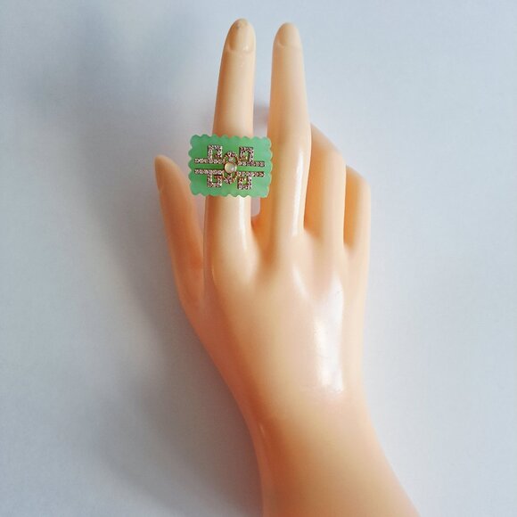 Angelique De Paris Green Resin Rectangular Ring Size 7 - Picture 14 of 16